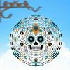 Metal Wind Spinner Chime Outdoor Hanging Garden Decor with Floral Skull Design Perfect for Halloween Christmas Thanksgiving Blue Green