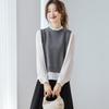 2025 Autumn Korean-Style Color Block Ruffle Collar Knit Top for Women