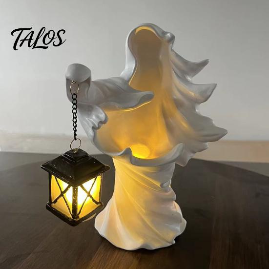 Weatherproof Garden Lighting Ornaments Halloween Ghost Messenger Resin Figurine, Witch Statue with Lantern, Waterproof Indoor Outdoor Lantern Statues