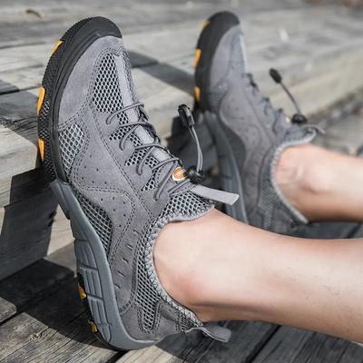 Men Outdoor Fashion Sneakers Breathable Men's Casual Shoes Genuine Leather Wading Hiking Shoes Summer Trekking Shoes Size 38-46