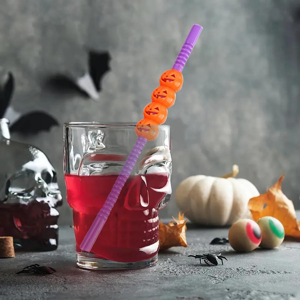 5pcs- Halloween Straws,Happy Festive Pumpkin Straws - Halloween Party Supplies,Perfect For Parties, Home Bars & Cocktails