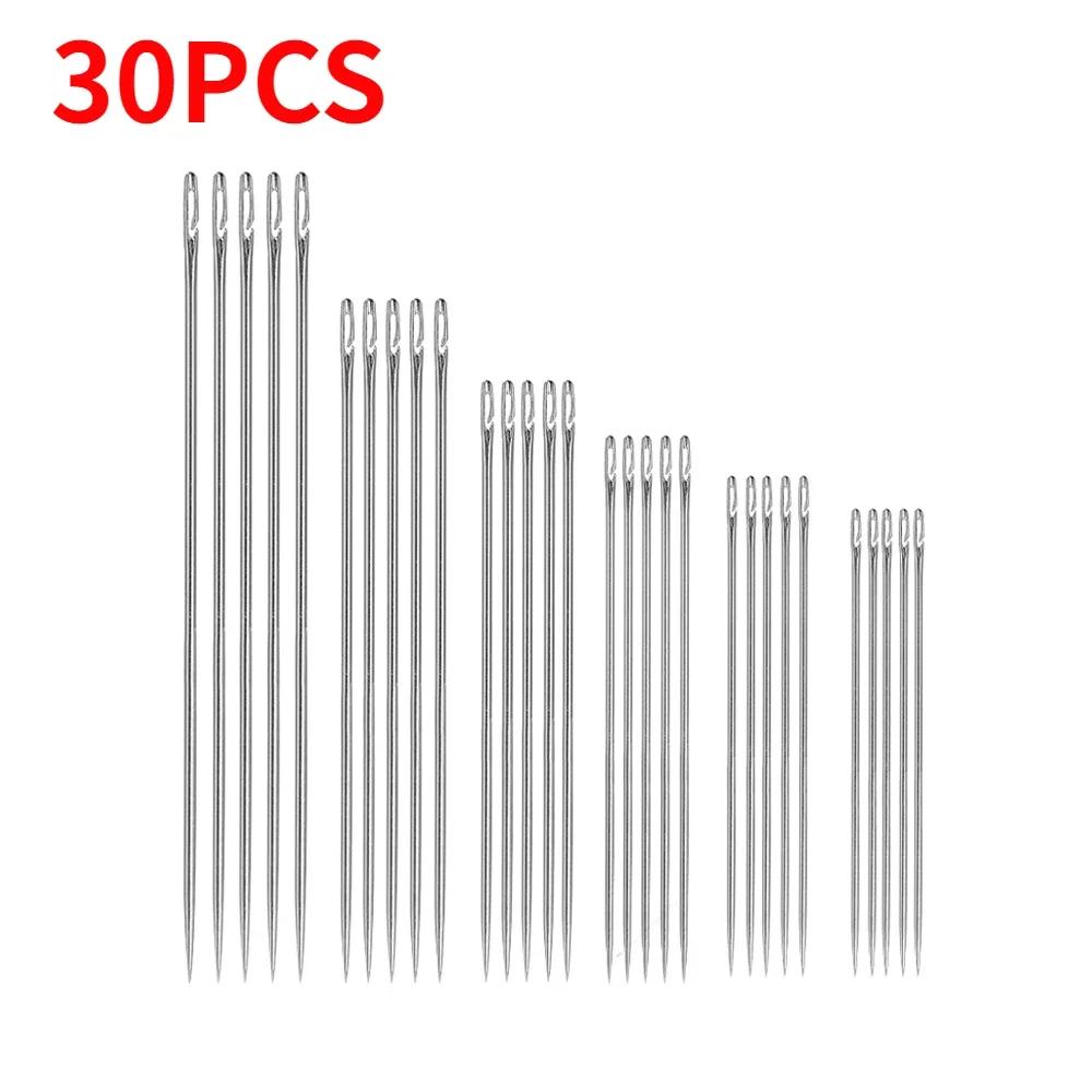 30/12Pcs Side Hole Blind Sewing Needles Stainless Steel Elderly Self Threading Needle Household DIY Jewelry Beading Sewing Tool
