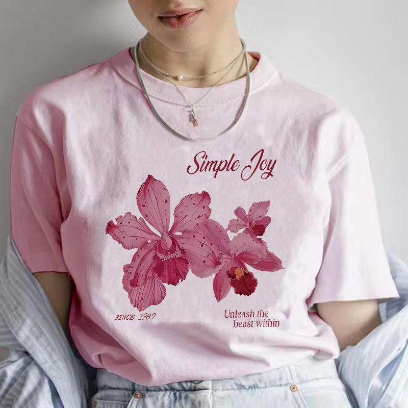 Vintage Floral Women Summer Print T-shirt Girl Casual Short Sleeve O Neck Top for Summer Female 90s Clothing T Shirt
