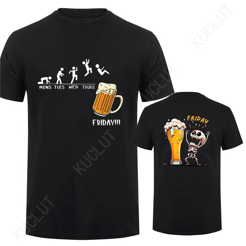 Fashion Skeleton Enjoying FRIDAY Beer Day Tees Back Print Men's T-Shirt Finally Friday for Drink Lover Male Oversized Clothing
