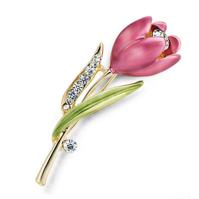 Elegant Tulip Flower Brooch Pin Rhinestone Crystal Clothes Accessories Jewelry