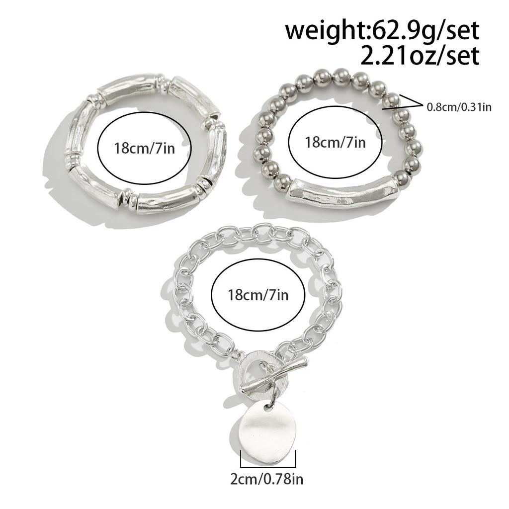 1SET Punk Wind Lock Pendant Bracelet Personalized Metal Elbow Beaded Elastic Jewelry Women