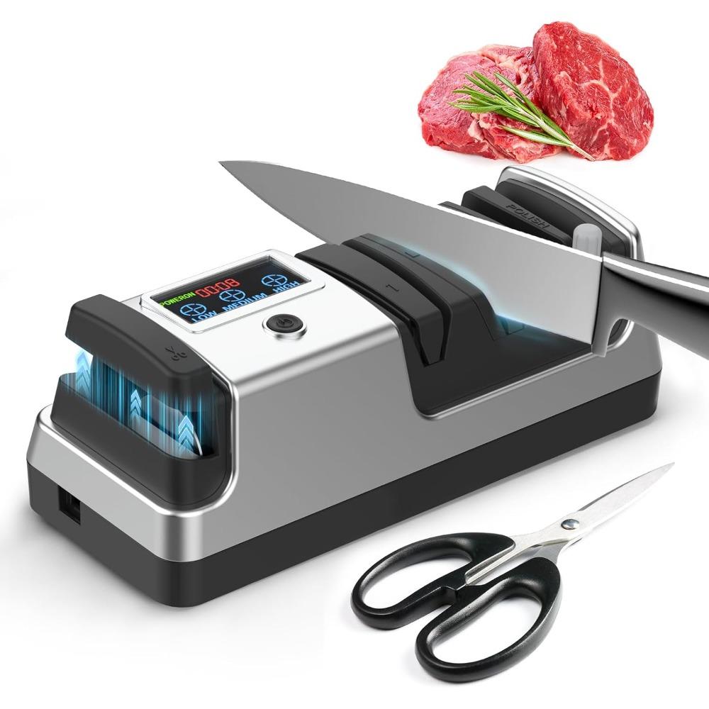 Electric Knife Sharpener for Kitchen - Professional Three-Stage Sharpening, Suitable for Straight Blades, Serrated Knives, and Scissors