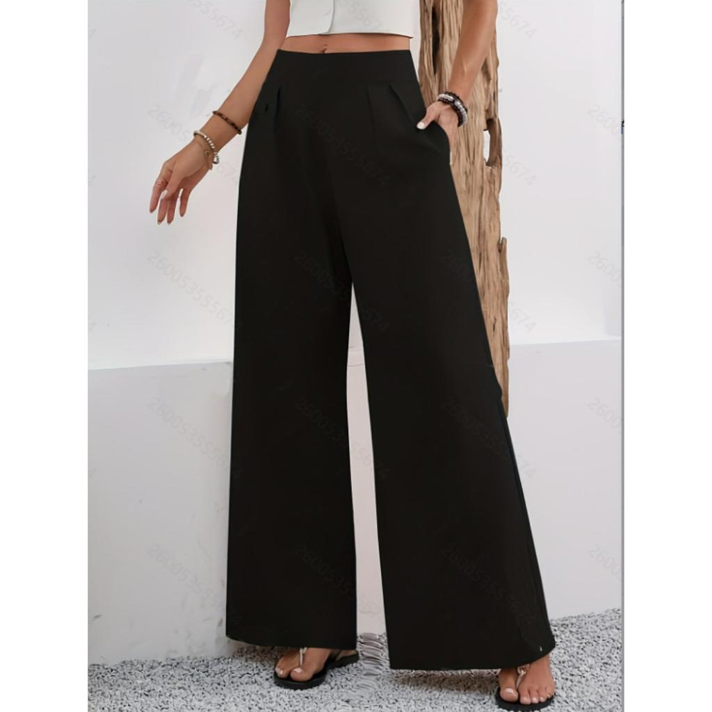 Women's High Waist Wide Leg Pants Loose Fit Palazzo Trousers Pocket Straight Suit Pants