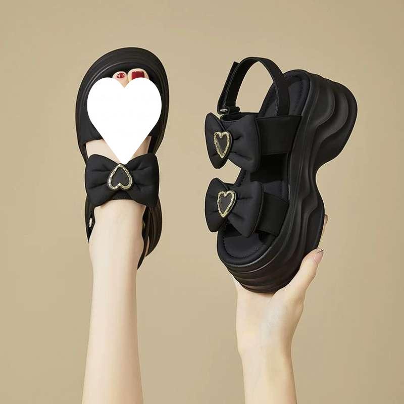 

Wedge heel sandals women s summer bow 2025 new versatile small muffin platform high-heeled Roman shoes 40 чёрный