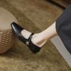 Mode Fyrkantig Tå Bruna läder mary janes skor kvinna retro ankelrem ballerinaskor låga djup mun mockasiner bekväma ballerinaskor för kvinna