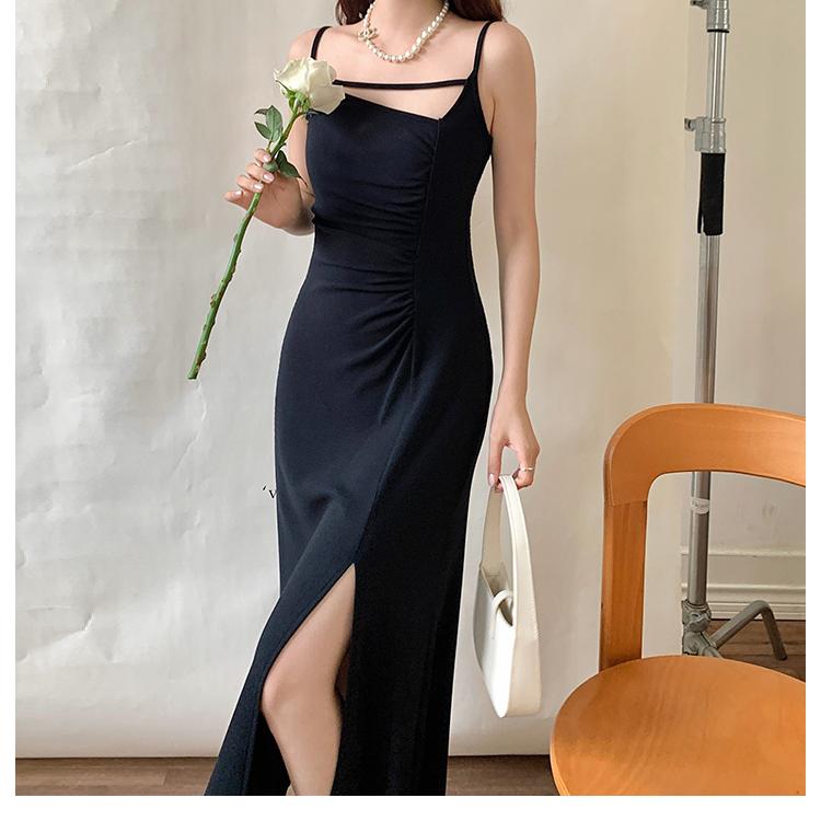 

Летние серые тонкие платья для женщин с открытой спиной и нерегулярными подтяжками, элегантные вечерние платья Y2K M чёрный