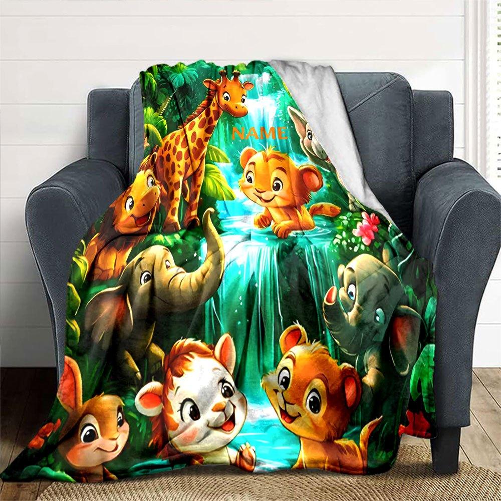 Jungle Animals Customize Your Name Home Blankets Soft Cozy And Lightweight For All Seasons Perfect For Picnics Sofa Office Bed Living Room And Ideal