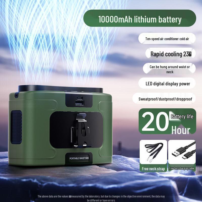 Portable Heavy-Duty USB Waist Fan: Powerful Wind for Outdoor, Construction, and Camping