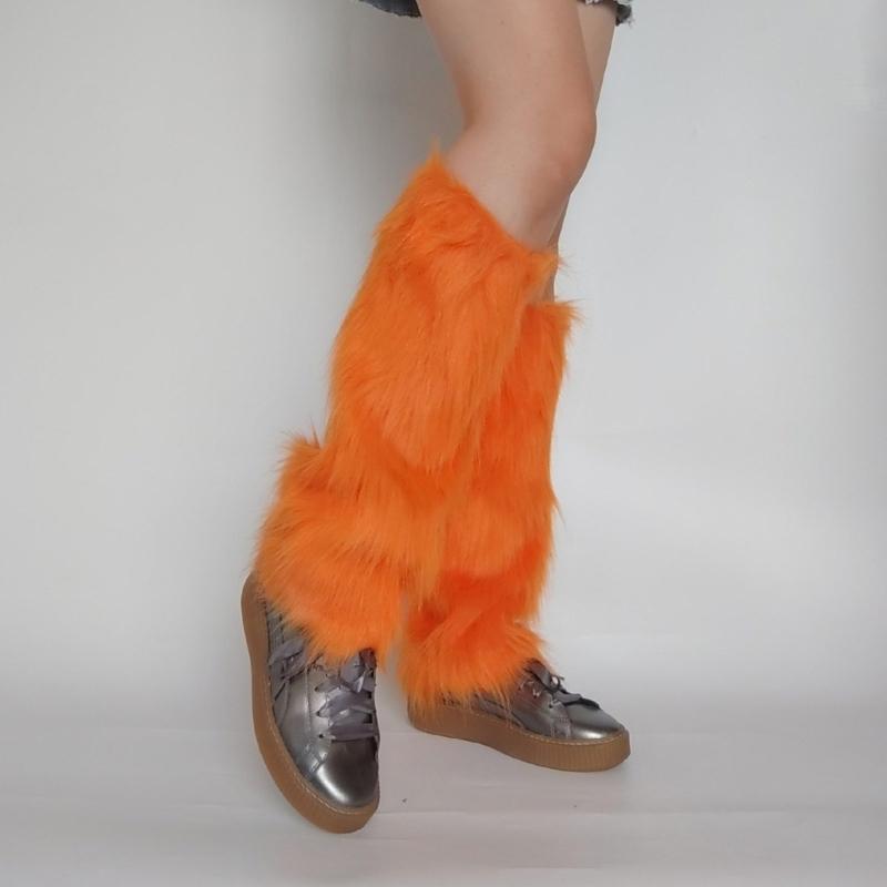 Damen Flauschige Kunstpelz Beinstulpen Pelz Absätze Lange Stiefel Manschetten Abdeckung Ein Paar Karneval Stiefelabdeckung Y2K JK Uniform