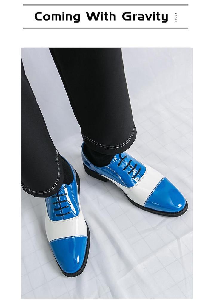 Herrskor i läder, formella, slip-on loafers, kontrasterande färger, stora storlekar, idealiska för vår och höst.