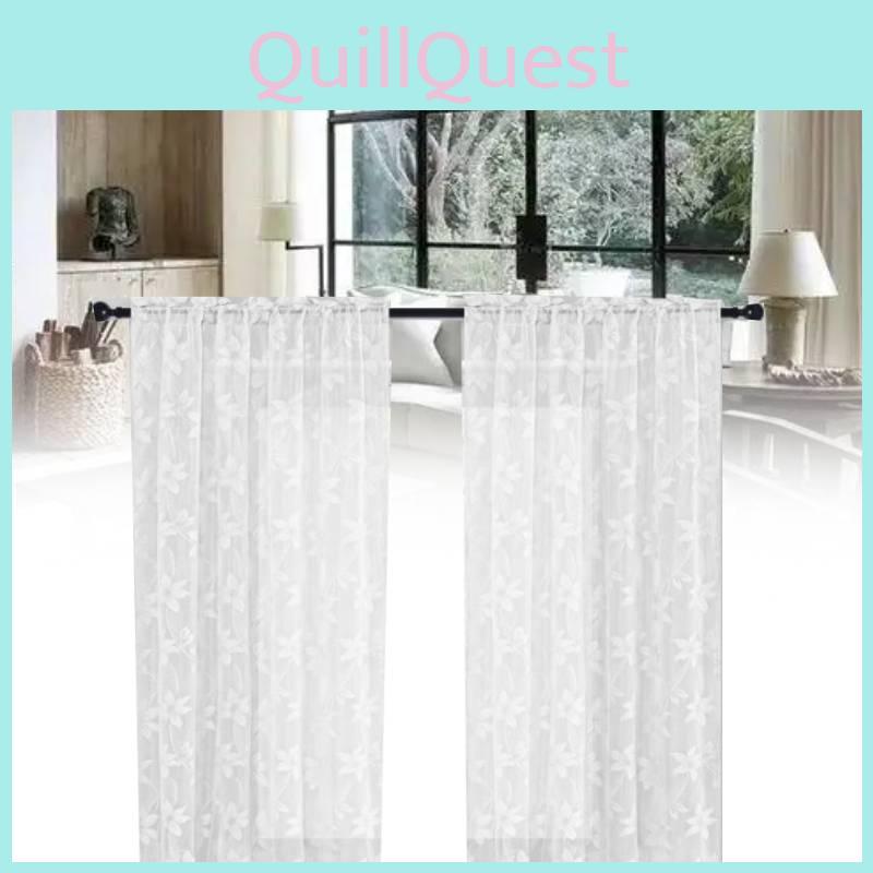 Lace White Floral Sheer Curtains For Daily Bedroom Kitchen Decoration Set 2 Of