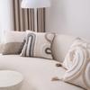 Cojín bohemio con patrón de cuerda trenzada y borlas, suave cojín de lino y algodón con textura para sofá, cama y oficina