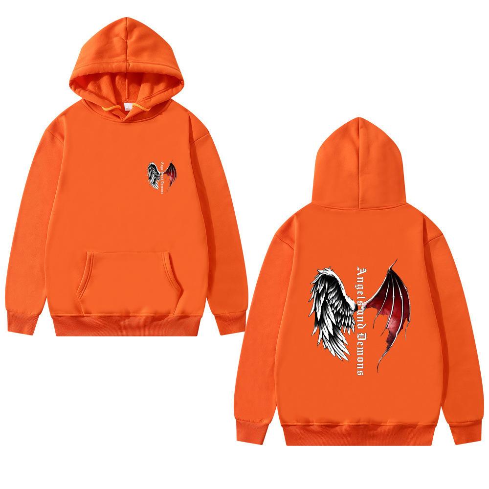 Winter Dark Punk Style Wings Pattern Printed Hoodies Fashionable Casual Sports Long Sleeved Men's and Women's Unisex Hooded Sweatshirts