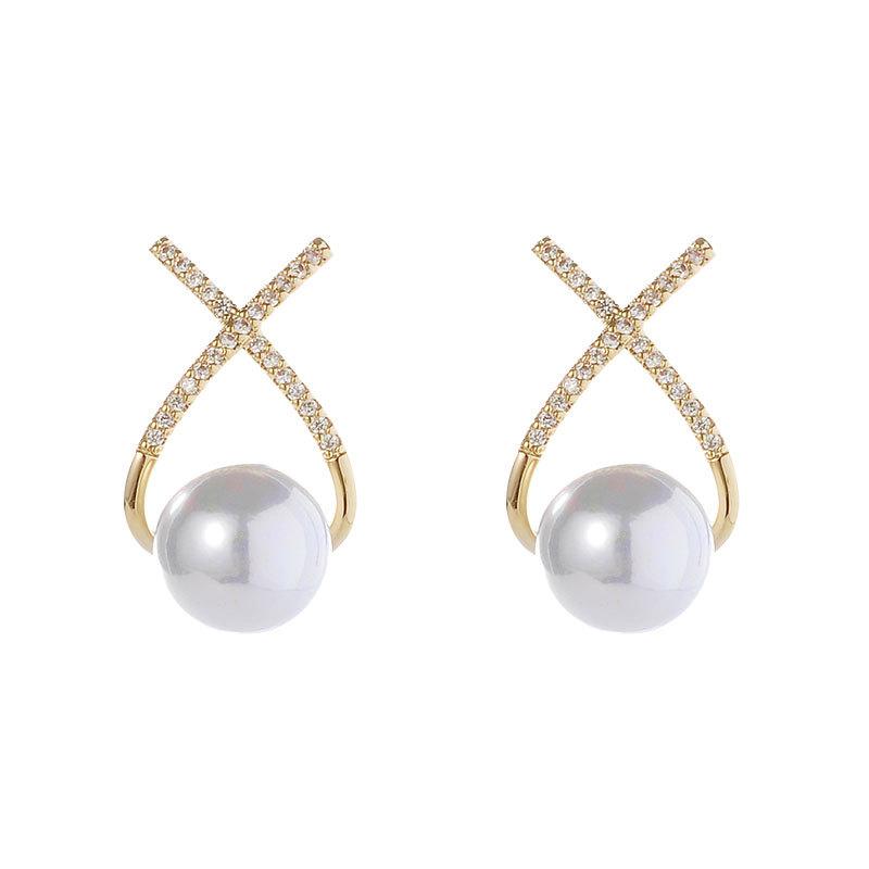Fashion Pearl Jewelry Stud Earrings For Women Gold Color Cz Boucle D 'Oreille Femme Bijoux Christmas Gifts Ue0789
