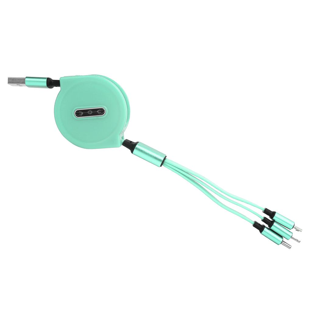 3 in 1 Multi Retractable Charger Cable 3A with TypeC for IOS Micro USB Connector 1.1M(Green )