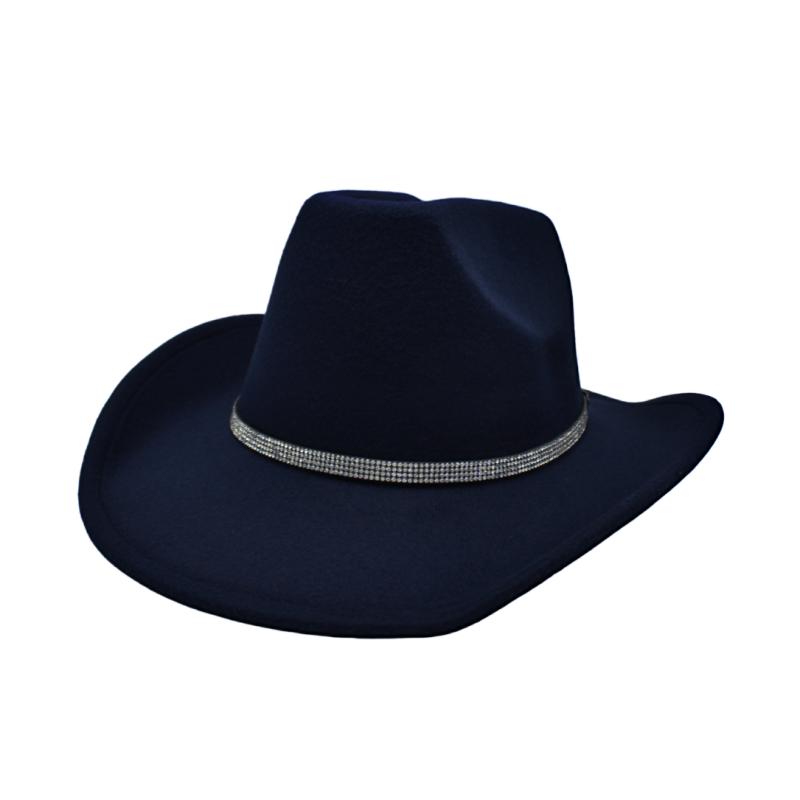 Fashionable Water Diamond Fedora Hat Western Cowboy Hat Wool Large Brim Upturned Versatile Hat Men Women Winter