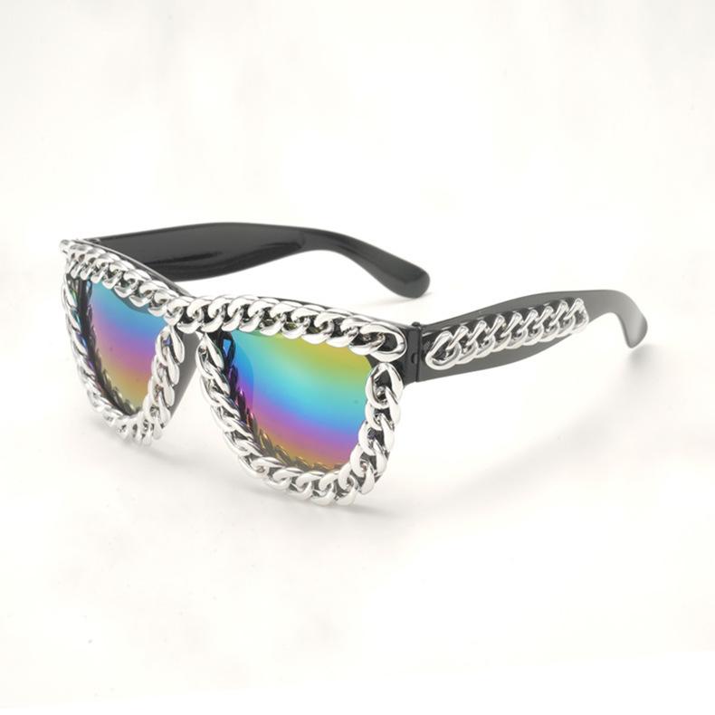 New European and American trend square glasses gold chain sunglasses pompous punk sunglasses party retro sunglasses