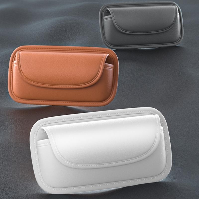 Multipurpose Wear Resistant Car Eyeglass Holder with Magnetic Lid, PU Leather Sunglasses Case Organizers for Auto Visors