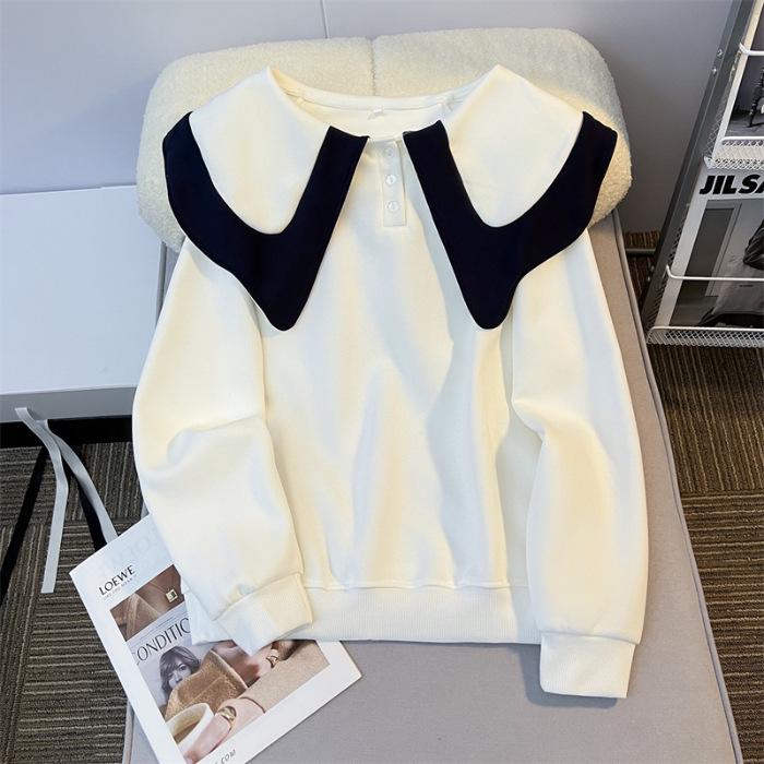 2024 Spring/Autumn Loose Korean Style Lotus Leaf Collar Button Sweater - Women's Fashionable Versatile Design.