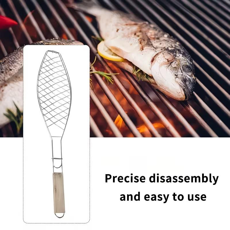 1pc Wooden Handle Barbecue Tongs, Heavy-Duty Fish Tongs For Kitchens And Restaurants, Outdoor Camping Barbecue Tools