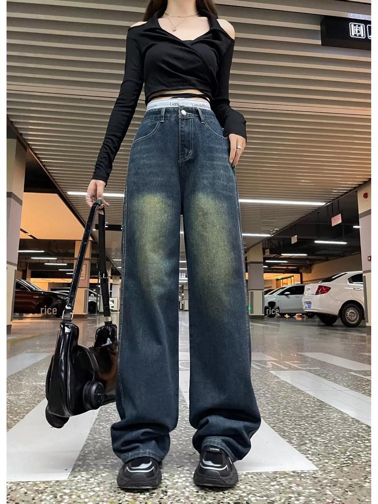 Women's American Retro High Waist Wide Leg Jeans - New Spring/Autumn 2025, Plus Size Slimming Loose Fit