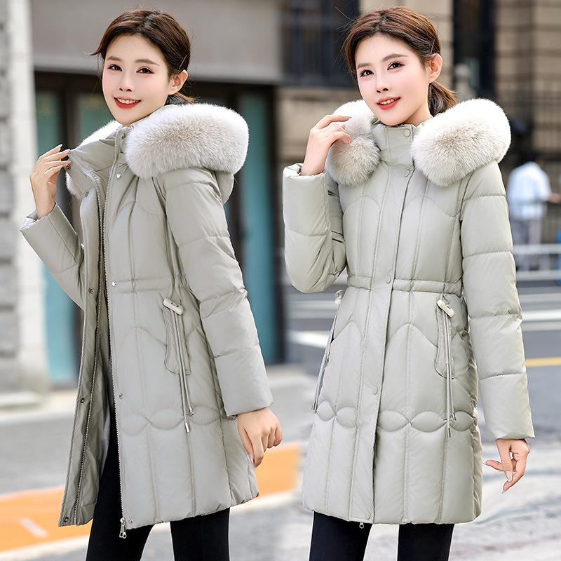 Winter cotton-padded women's new medium and long Korean version waist thickened cotton-padded jacket new cotton-padded coat big fur collar jacket