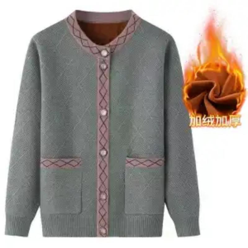 Svetr sako pro seniory středního věku Plus sametové zesílené pletené kardigan Podzim Zima Babička