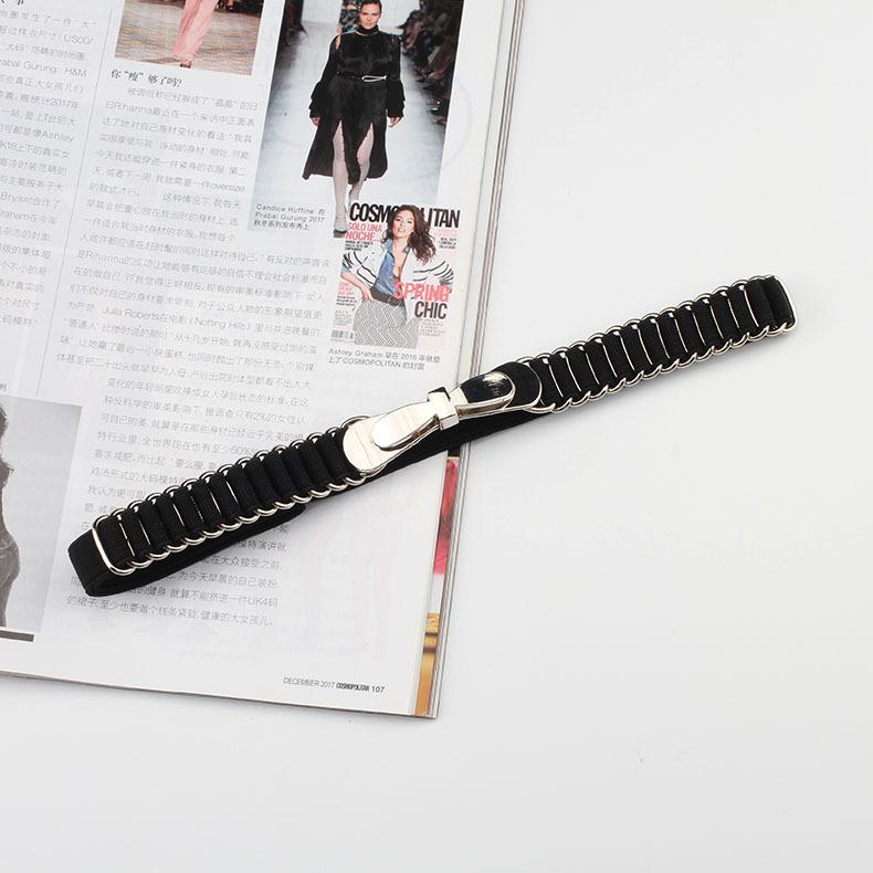 

Эластичная цепочка на талию Женский ремень с жемчужной пуговицей Платье Черный Тонкий пояс Поясная бижутерия