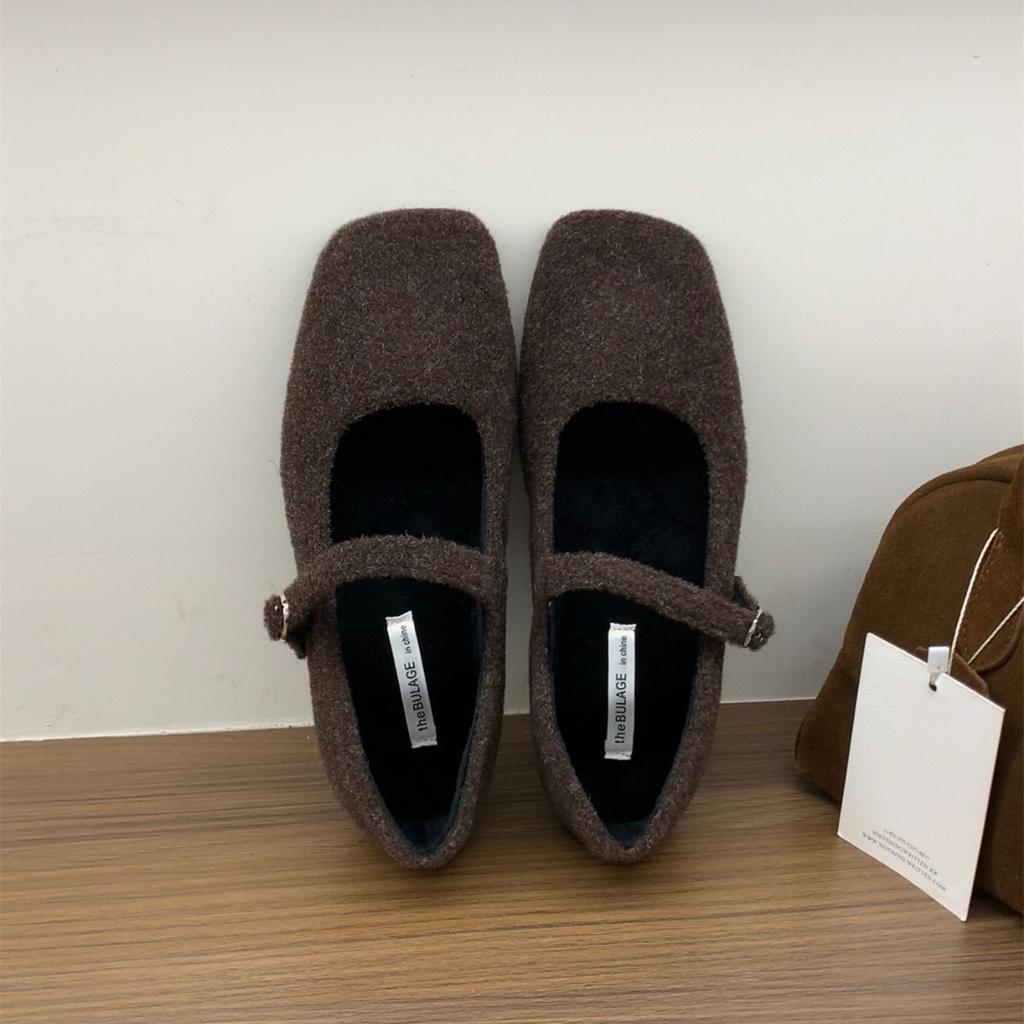 French Flat-bottomed Velvet Mary Jane Fluffy Shoes Women's Shoes Wear 2025 Autumn and Winter Retro Suede Evening Shoes
