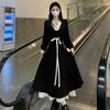2026 Spring Chinese Style Plus Size Slimming Dress, A-line Silhouette, Puff Sleeves, Extra Long, Fair Skin Tone.