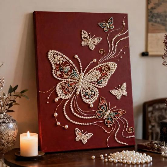 DIY 5D Faux Pearl Painting Kit Castle Butterfly Ocean Sunflower Plastic Pearl Art Kit for Adults Beginner Gemstone Art Craft for Gift Home Wall Decor
