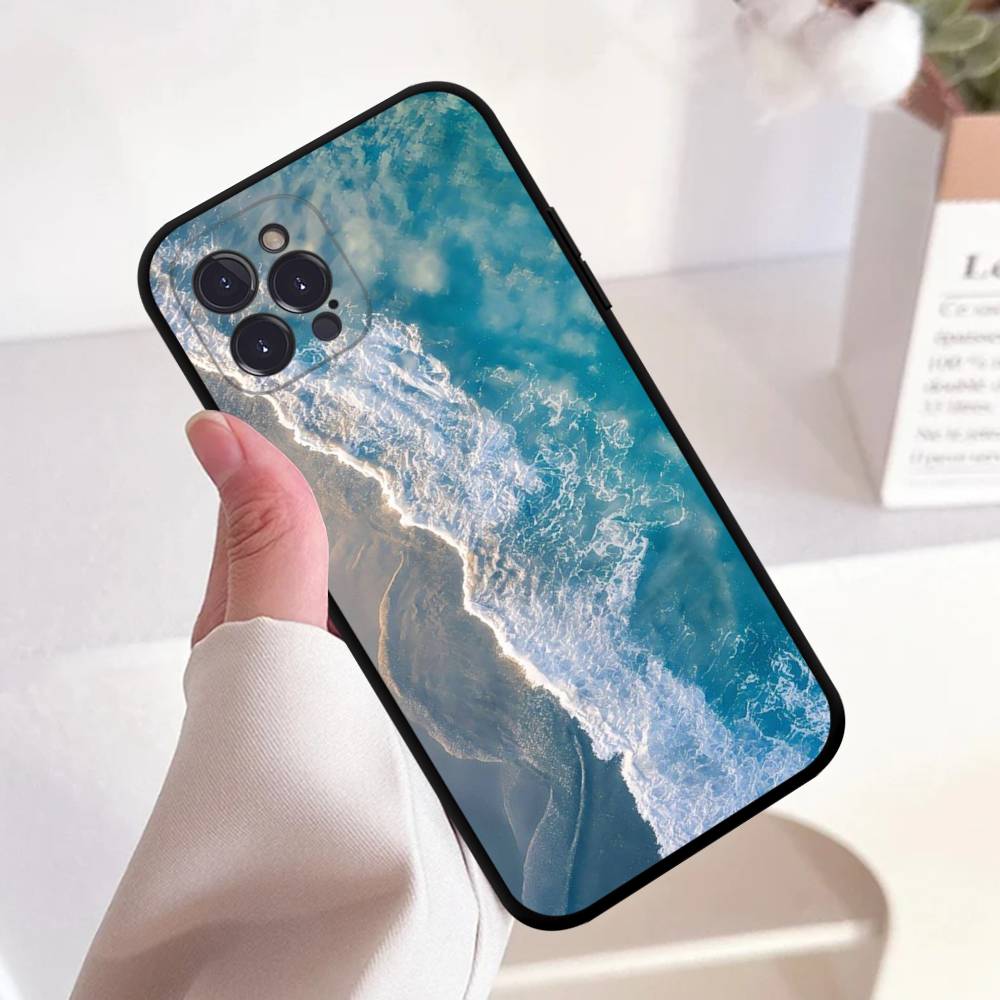 Sea Blue Sky Beach Anime Black Soft Silicone Phone Case For Iphone17 Air 16 15 14 13 12 11 Mini Pro Max Plus