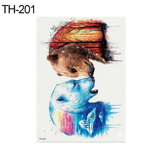 Unisex akwarela wilk głowy wodoodporna tymczasowa naklejka tatuaż Beauty Body Art