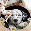Flowers and dogs Round Area Rug,Carpet Rug for Living Room Bedroom Sofa Playroom Decor,Non-slip Floor Mat