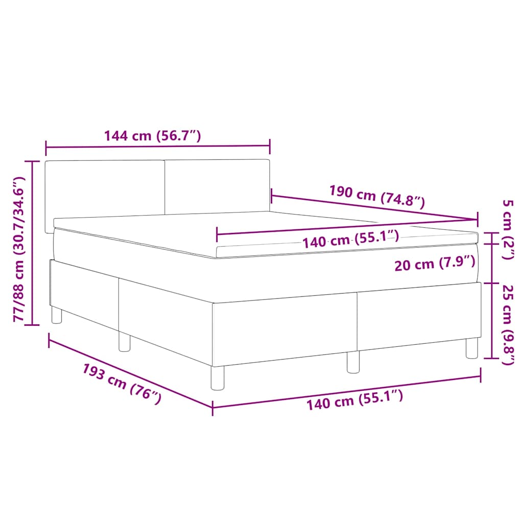Box Spring Bed in Light Grey and White 140 x 190 cm Cord Fabric