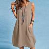 QICED Fashion Summer Spring Solid Color Print Sleeveless O-Neck Casual Dresses