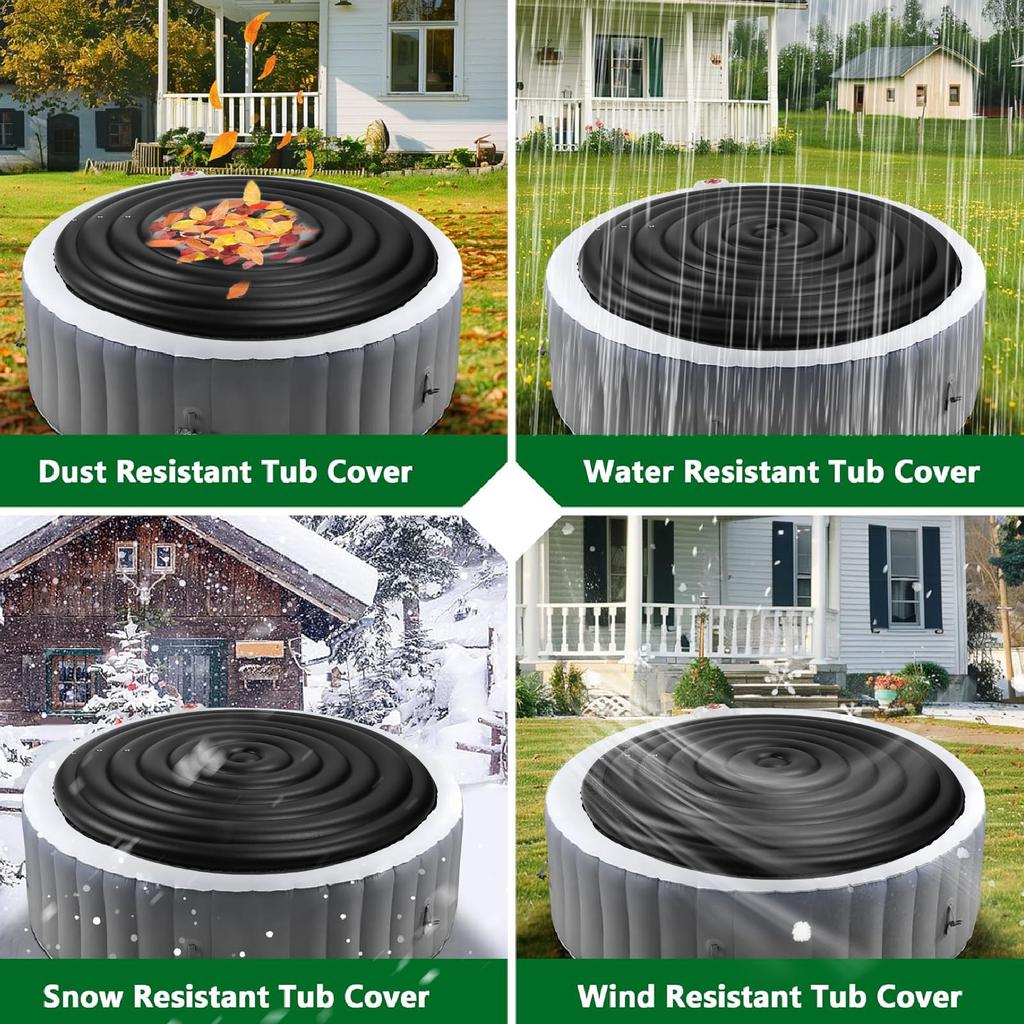 128-158-180CM Inflatable Hot Tub Cover Adjustable PVC Rainproof Protective Outdoor Round Hot Tub Cover for SPA Pools