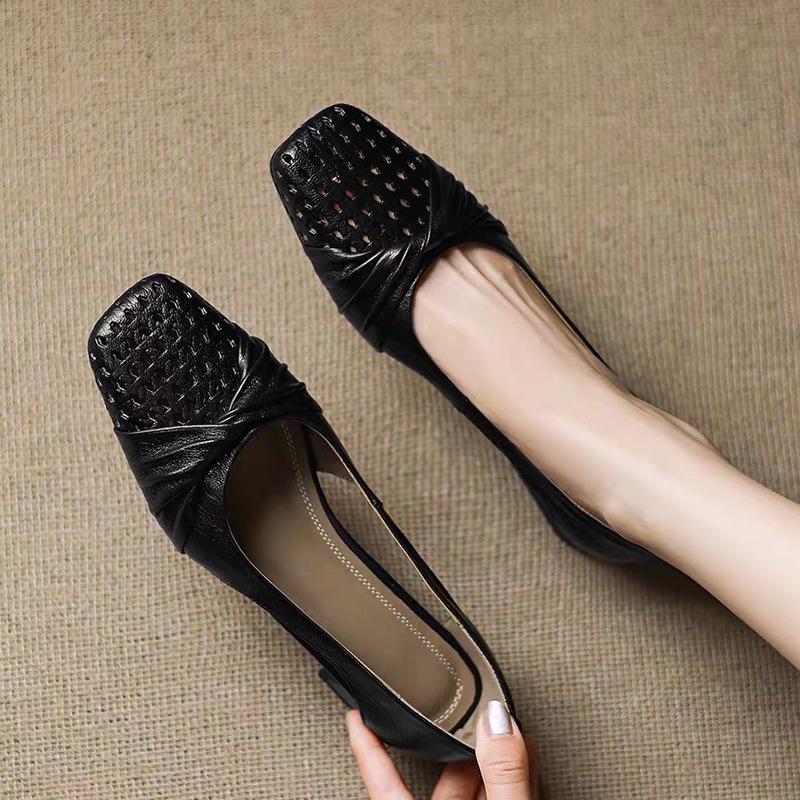 Single shoes breathable low-heeled bag head Roman sandals small fragrant hollow women's summer commuting soft-soled Mary Jane shoes