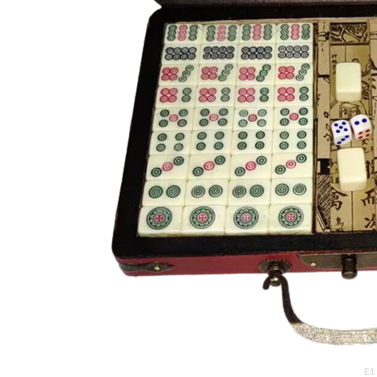 Mini Mahjong Portable – Jeu Traditionnel Chinois Avec étui De Transport, 2 Dés, Motifs Clairs