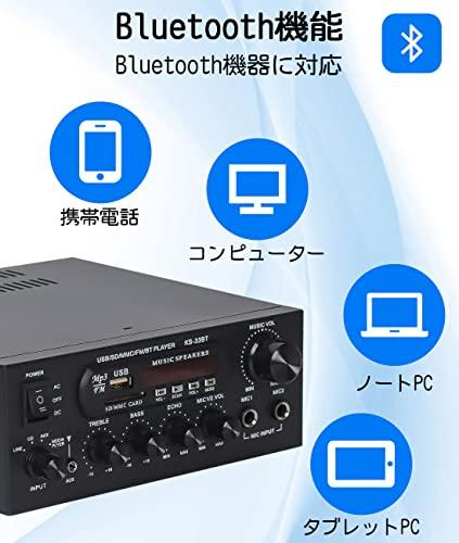 Compact Bluetooth Power Amplifier, 110V, 60W Stereo Amplifier, Black, with USB Input, Multi-EQ Remote Control, and Bluetooth 4.0 for Karaoke.
