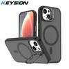KEYSION Lens Stand Magnetic Phone Case for MagSafe for iPhone 13 14 15 Pro Max 15 Plus Matte Translucent Shockproof Back Cover