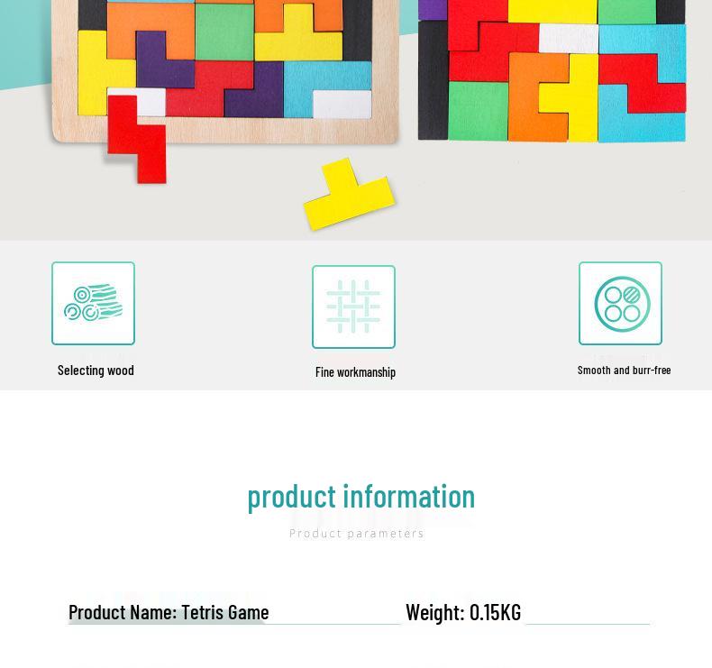 Kids' Wooden Tetris Shape Matching Puzzle Blocks for Early Learning