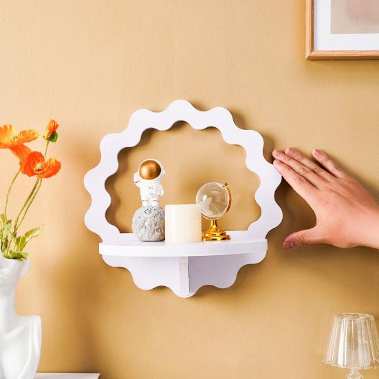 White Square Wall Floating Shelf Round Hexagon Flower Shape Wall Mount Display Shelf