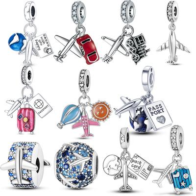 Genuine S925 Sterling Silver Travel Airplane Plane Pendants Fit Original  Bracelet DIY Beads For Women Jewelry Gift