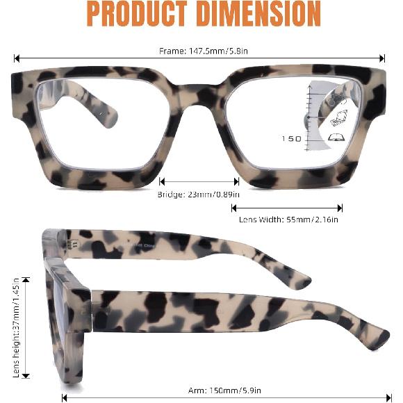 3 Pack Progressive Multifocal Reading Glasses for Women Retro Square Multifocus Readers Blue Light Computer Glasses